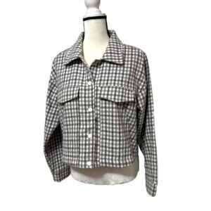 2/$30 Sadie & Sage Gray & White Checkered Cropped Snap Up Jacket Sz. M #2246